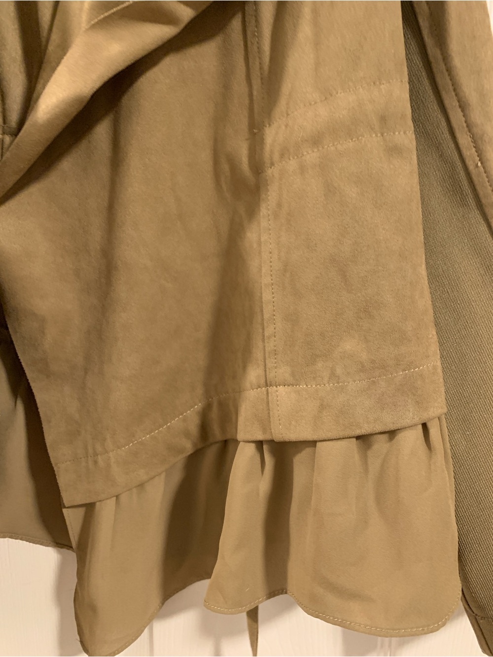 Draped Olive Waterfall Ruffle Jacket - Picture 2 of 8